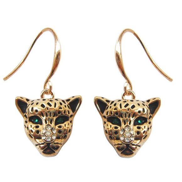 18k Gold Plated Cheetah Head Earrings - Picture 2 of 11